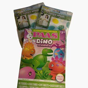 Easter Egg Decorating Kit Apron Dye Dino 86 Stickers  Dipper Tray Dinosaur